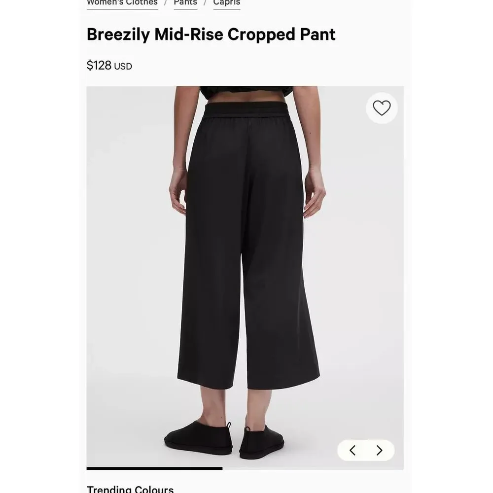 Lululemon Breezily Mid Crop Pants Black Wide Leg Drawstring Lounge Travel Women